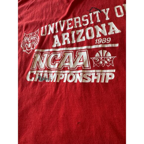 VTG U of Arizona Wildcats 1989 NCAA Basketball Champs Red L Single Stitched Tee - Picture 3 of 7